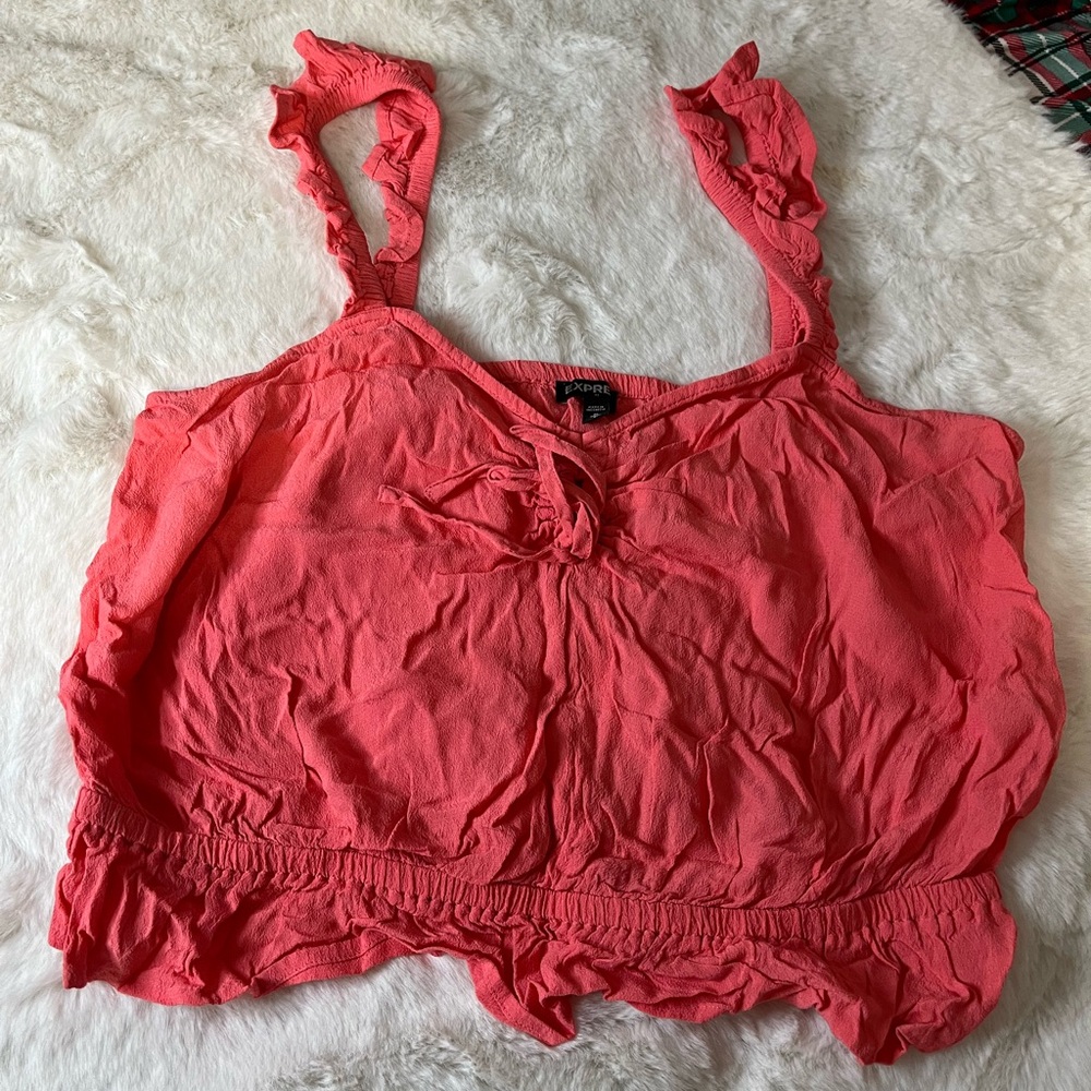 Coral Ruffle Strap Top
